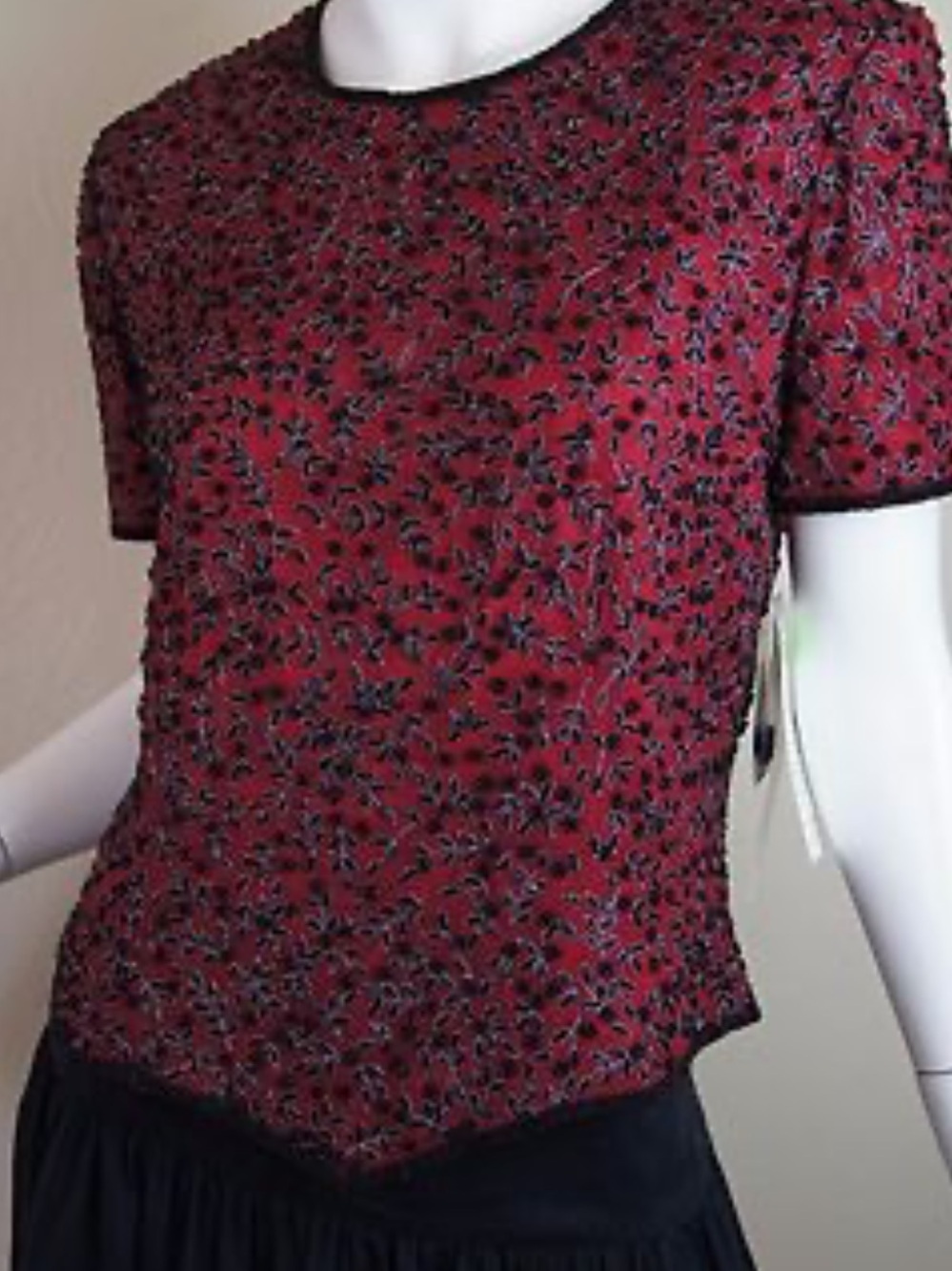 PAPELL BOUTIQUE EVENING Sequin Formal Dressy Cocktail Top 1X Red Black Wedding